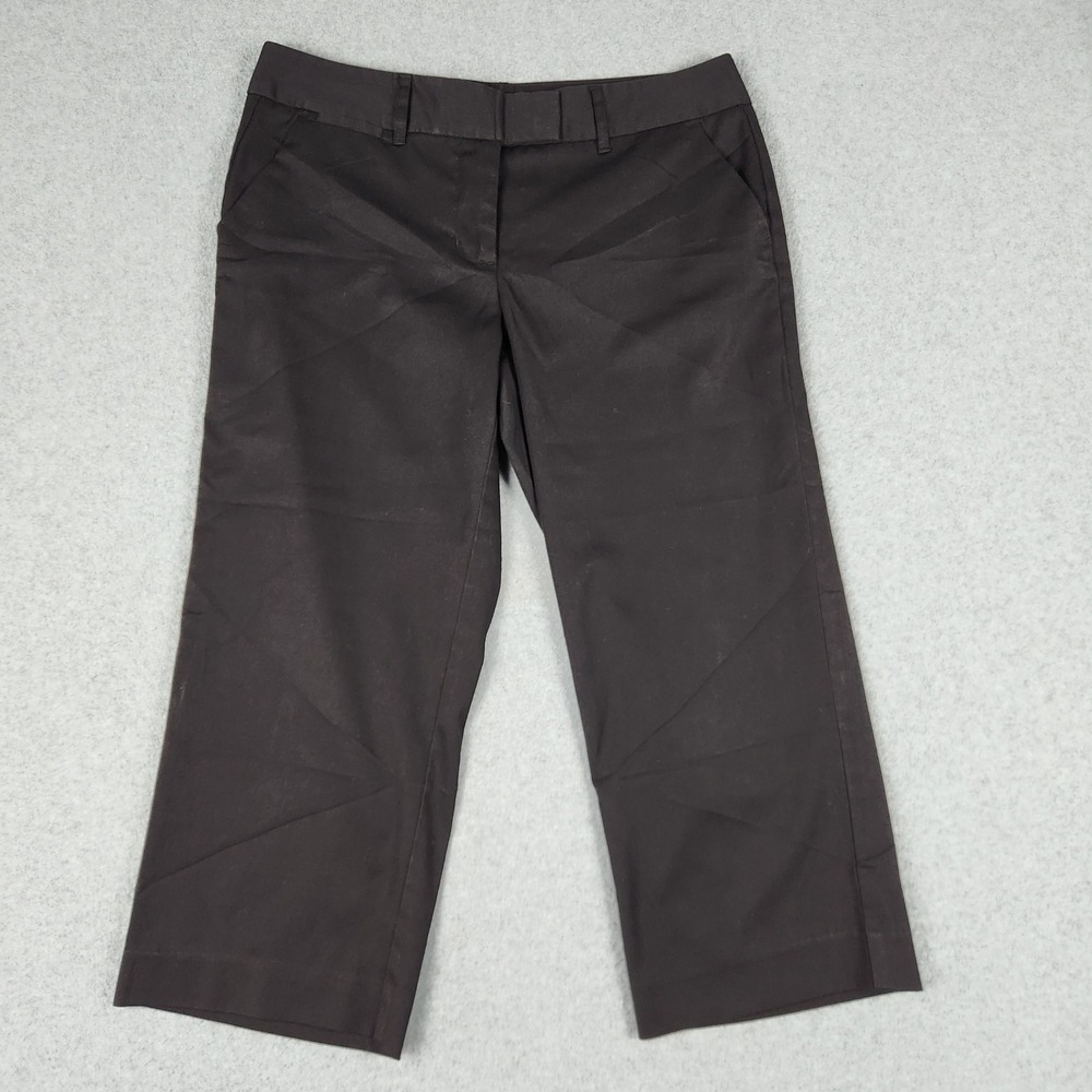 Daisy Fuentes Moda Cropped Pants Womens 8 Black Slash Pocket Formal Wide Leg